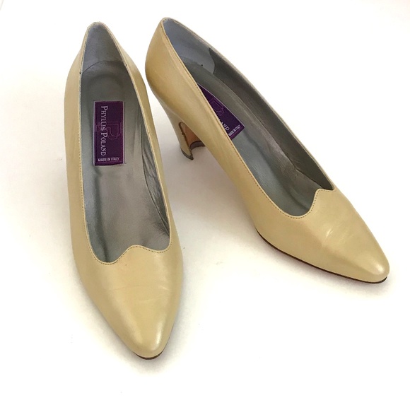 PHYLLIS POLAND Vintage Leather Heels Gold Pumps Gigi Women’s Size 8.5 - Picture 1 of 16